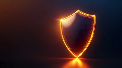 Glowing Shield Icon on Dark Background with Light Reflections