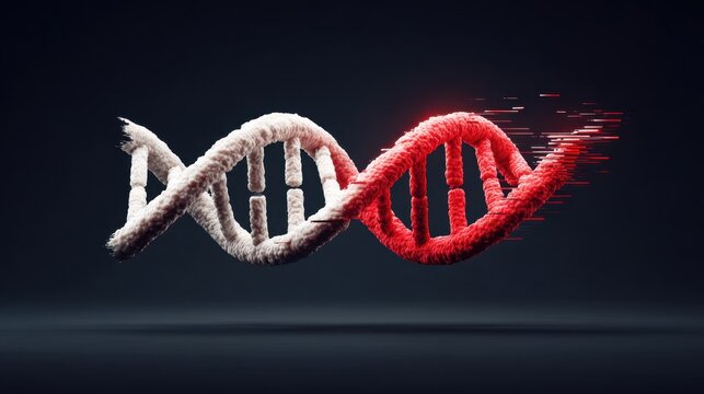 Genetic Disorder Concept: Glitched Half-cut DNA Strand Symbolizing Genetic Anomalies with Space for Text