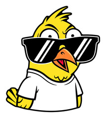 Cartoon Yellow Bird Wearing Sunglasses and Shirt