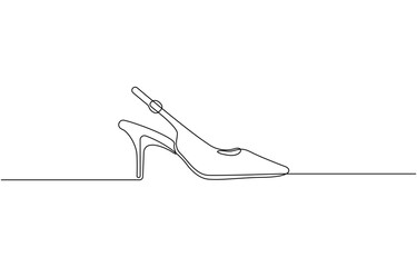 Continuous one line drawing of elegance high heel. lady shoes line art vector illustration. Editable vector, High Heels Continuous Line Icon.