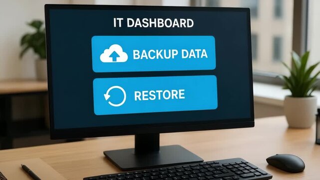 IT dashboard showing backup and restore options on a computer screen. 