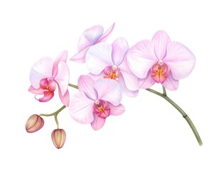 Obraz premium Watercolor illustration featuring a delicate pink orchid branch with open blossoms