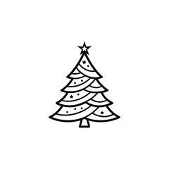 Stylized Christmas tree outline with stars and dots isolated on a white background