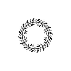 Obraz premium Black and white floral wreath with leaves isolated on white background