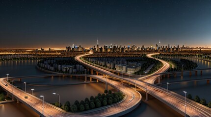 Fototapeta premium Night City Highway Interchange - Urban landscapes