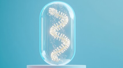 Glowing DNA Strand Encapsulated in a Capsule Representing Genetic Innovation