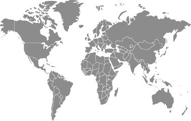 Obraz premium Gray world map showing continents and countries