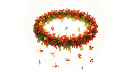 Floating Magical Circle of Flamboyant Flowers on White