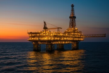   Offshore Oil Platform at Sunset