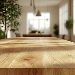 Selective Focus on Elegant End Grain Wood Table in Bright Interior