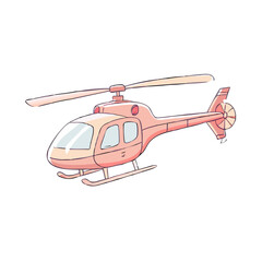 Pink helicopter illustration for holiday concept, flying vehicle on white background. Pink helicopter, drawn in childish style, is ready for adventure, offering playful aerial transport.