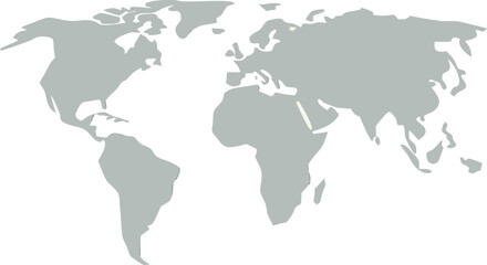 Simple grey world map silhouette on white background