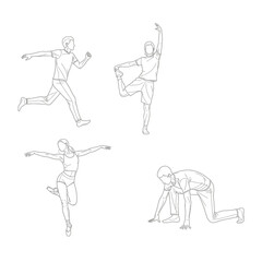 Athlete Silhouettes in Motion – Minimal Line Art of Running, Stretching, and Dancing Poses