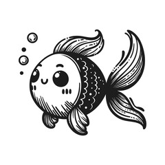 Stylized fish illustration in monochrome line art, vector