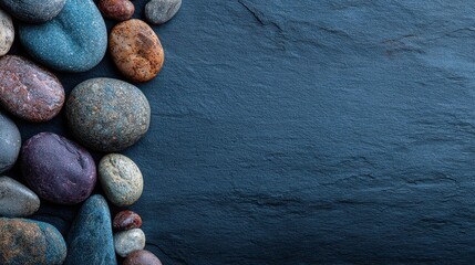 Smooth Stones Arranged Artistically on a Dark Surface with a Creative Chalk Overlay Design Perfect for Background Use