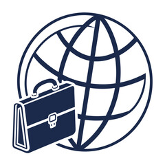 Global business concept with a briefcase and globe outline icon