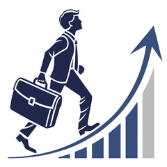 Businessman walking up a rising graph with briefcase