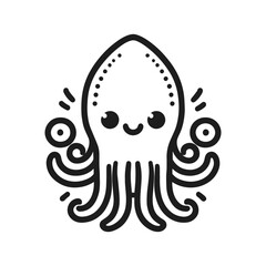 Smiling jellyfish cartoon with flowing tentacles in monochrome style, vector