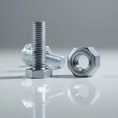 Bolts and Nuts Close-up on White Reflective Surface