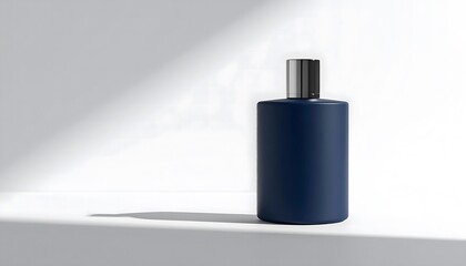 Dark Blue Bottle Mockup in Studio Setting with White Background
