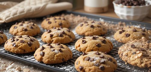 Homemade Golden Brown Chocolate Chip Cookies on Tray

