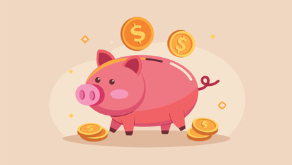 A piggy bank surrounded by coins and bills, symbolizing savings and financial planning..eps