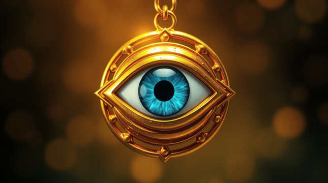 Evil eye protection charm, gold necklace, blue nazar amulet