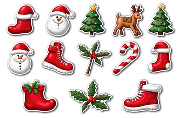 Fototapeta premium Christmas sticker icon set. Vintage christmas and Happy New Year elements. illustration. Isolated on gray background.