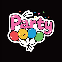 A festive and fun cartoon vector sticker with the word 