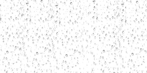 Realistic water condensation texture. An overlay of fine grey liquid dew drops on a glass surface. Isolated graphic on transparent background for fresh mockups, PNG cutout file.