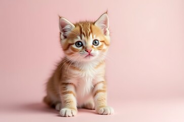 Tiny Fluffy Light Orange Kitten Innocent Eyes Domestic Animal ai generated