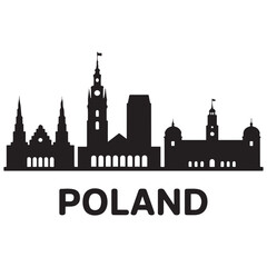 Fototapeta premium Vector Poland skyline. Travel Poland famous landmarks. Business and tourism concept for presentation, banner, web site. Vector black silhouette. with white background