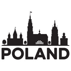 Fototapeta premium Vector Poland skyline. Travel Poland famous landmarks. Business and tourism concept for presentation, banner, web site. Vector black silhouette. with white background