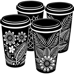 A collection of vintage ceramic tea and coffee cups, isolated for decoration, with vector illustrations of drink mugs
