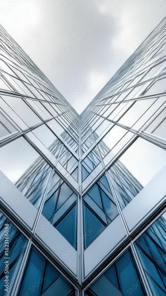 Poster modern glass building architecture features sleek lines and reflective surfaces, creating striking u