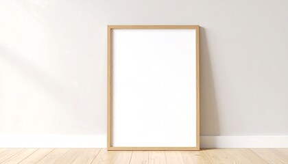 Framed Mockup Poster Standing Leaned Against Wall, Interior Scene for Advertising or Presentation, Clean Presentation Mockup of an Empty Picture Frame