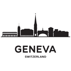 Obraz premium Geneva skyline horizontal banner. Geneva City, Switzerland. Vector template for your design. Vector black silhouette. with white background