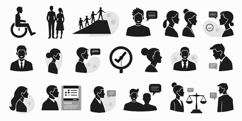 Obraz premium Silhouette Icons Set for Business leadership, diversity, success
