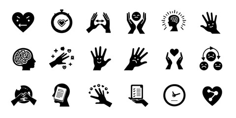 Silhouette  icons focused on emotional intelligence skills Set