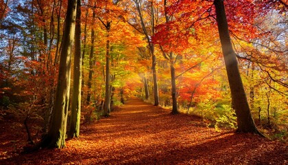 brightly colored autumn leaves decorating the trees within a forest