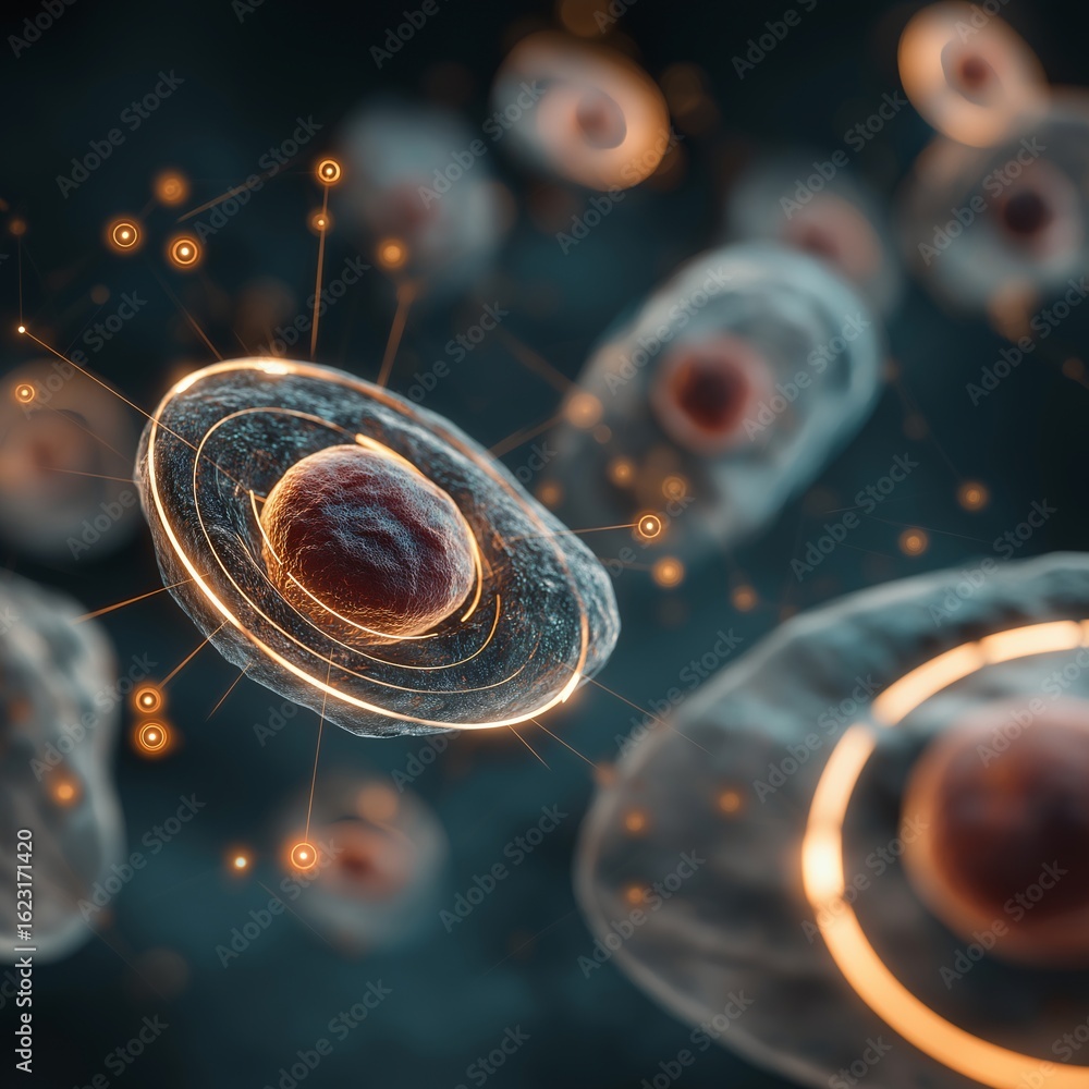 Poster microscopic view of human cells. this image presents a detailed and mesmerizing visualization of hum