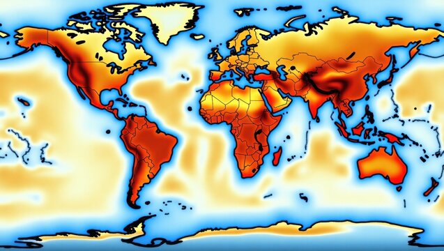 Global Temperature Distribution Map Showing Warmest and Coolest Regions Worldwide