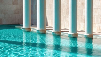 Modern pool with sunlit columns