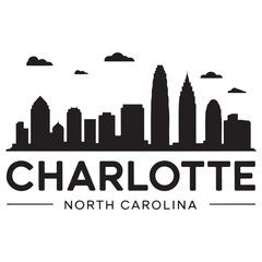 Obraz premium Charlotte skyline horizontal banner. Black and white silhouette of Charlotte, North Carolina. Vector template for your design.