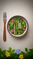 Fresh salad with vibrant greens and vegetables.