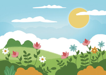 Obraz premium Nature landscape illustration with cartoon style. 
