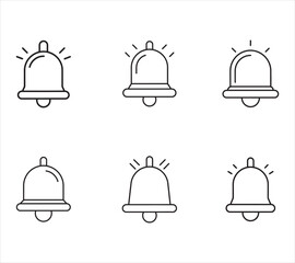 Notification Bell Icon Set Collection of Alert Symbol with Sound Waves in Outline Style on White Background