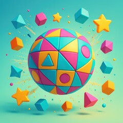 Dynamic Shape Symphony: Colorful Orbiting Cubes/Pyramids Around Central Geometric Sphere Generative AI 