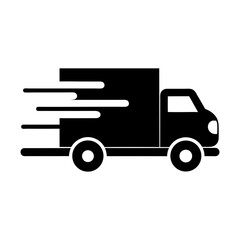 Silhouette delivery truck with motion lines great for express shipping logistics design