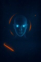 Fototapeta premium Futuristic AI Digital Face – Glowing Cybernetic Human Head with Neural Network and Sci-Fi Technology Elements
